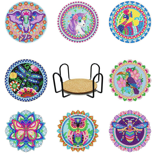 Colorful Diamond Painting Table Coasters with Stand