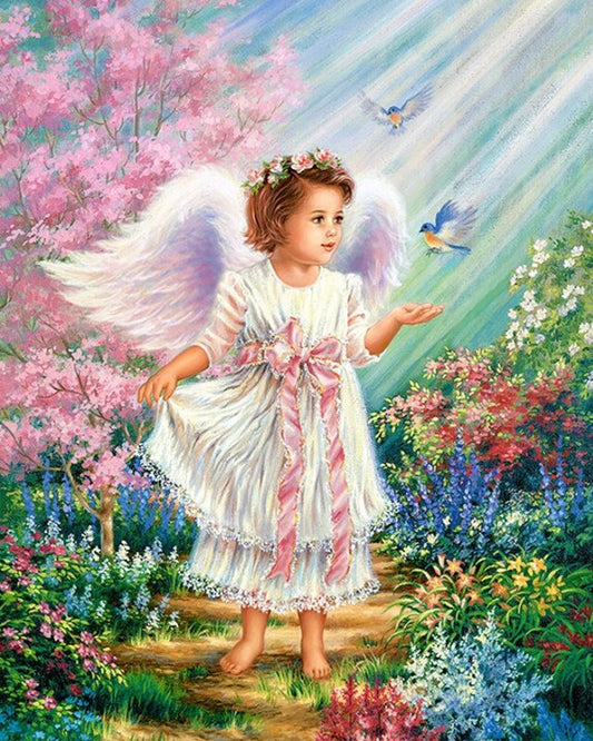 Angel Girl & Sparrows Diamond Painting