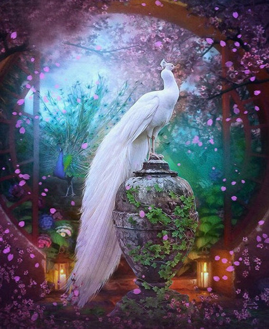 Elegant White Peacock Paint by Diamonds