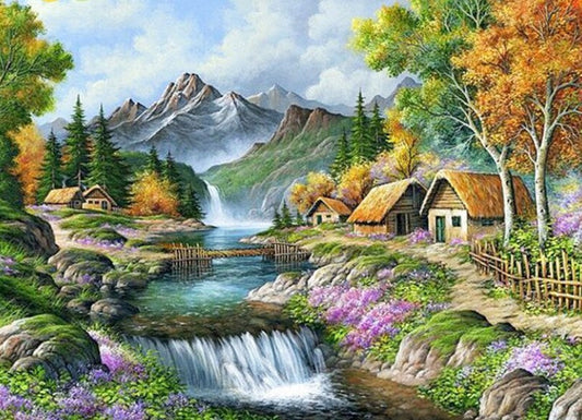 Mountain Waterfall Paint by Diamonds