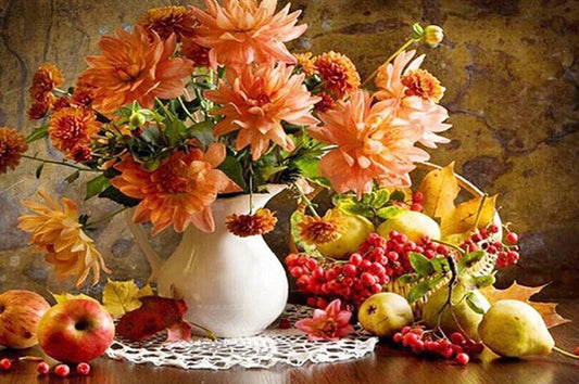 Pears, Apples & Floral Vase Diamond Painting