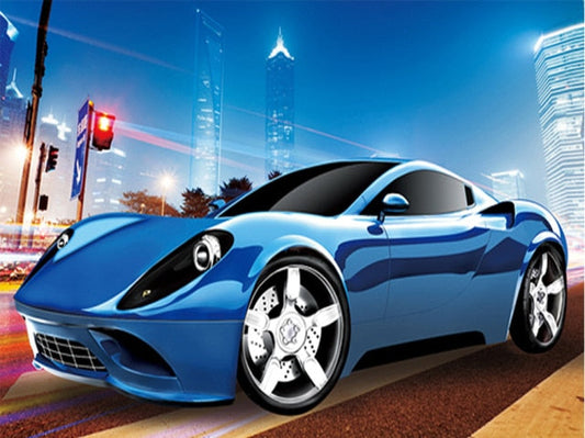 Blue Dino sports car - Paint with diamonds - 50X70CM / 