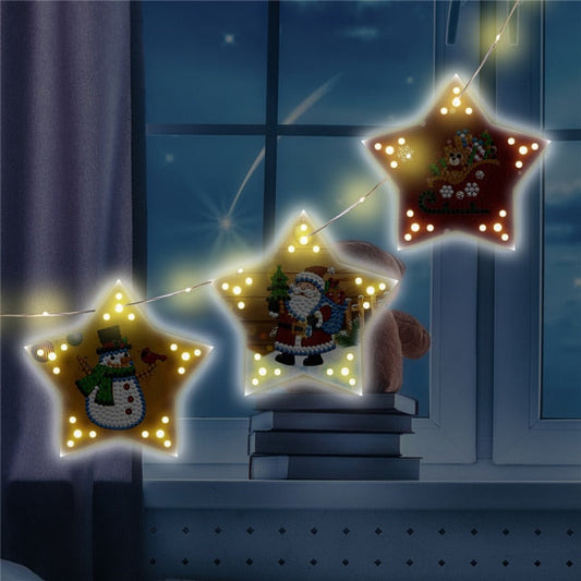 Diamond painting Christmas tree hanging lights