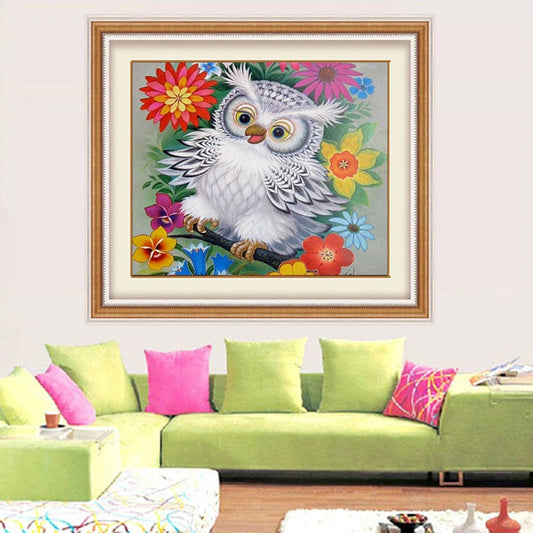 White Owl & Colorful Flowers